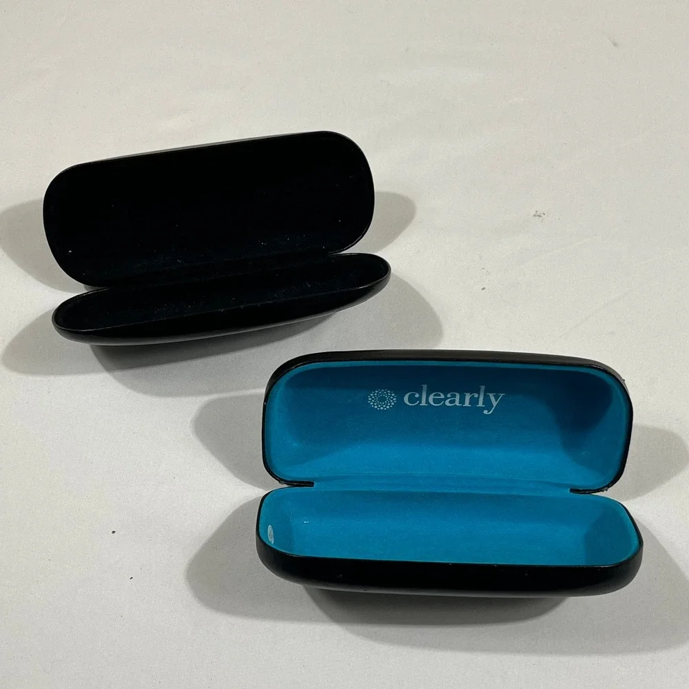 Clamshell Glasses Case Set of 2 Black Hardshell Travel Eyewear Protection